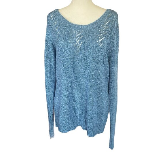 Carolyn Taylor women's large pullover blue long sleeve scoop neck sweater top - Picture 1 of 10